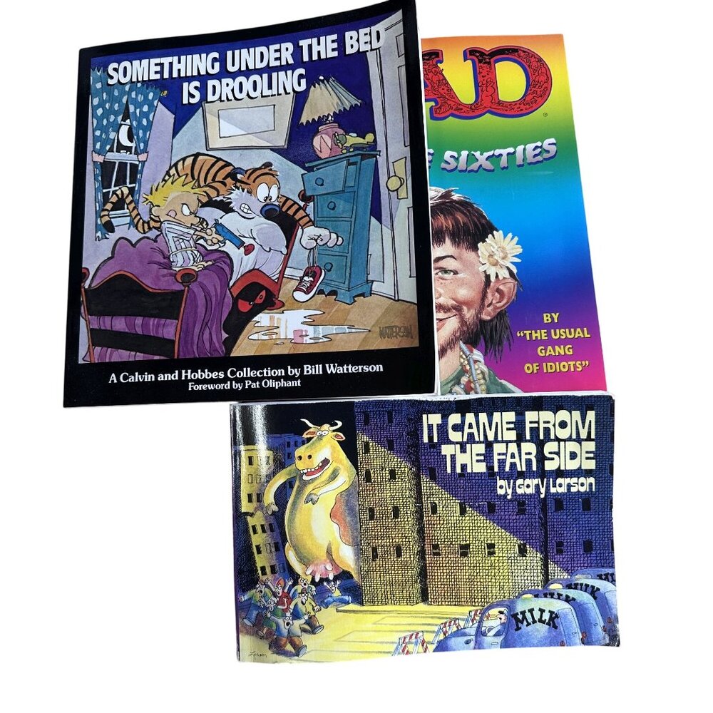 Set of 3 Vtg Books Mad About The Sixties The Far Side Calvin & Hobbes